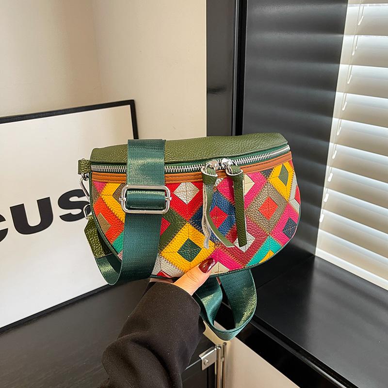 100% Genuine Leather Woman Chest Bag Luxury Patchwork Cow Leather Women Crossbody Bags With Small Purse Female Handbag Waist Bag