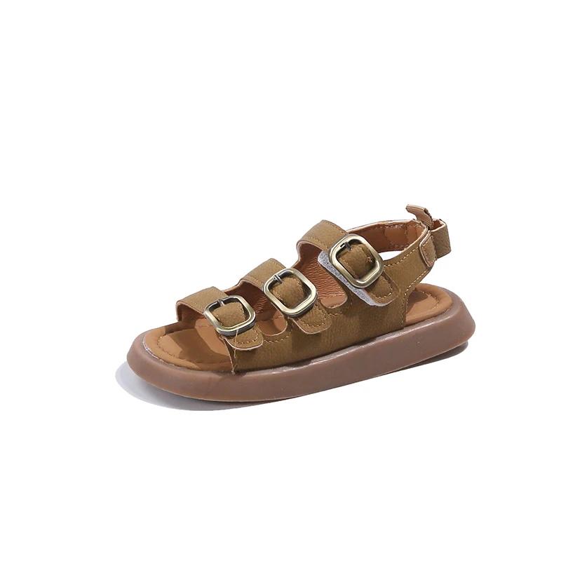 

Летние детские сандалии с вырезами, нескользящие, детские, повседневные, пляжные сандалии для мальчиков, модные, однотонные, детские сандалии для девочек, мягкая подошва 26 хаки