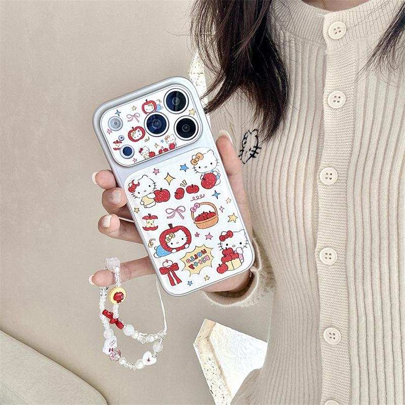 Custom Graffiti Red Apple Cat Illustration Phone Case for iPhone 17, 16 Pro Max, 15, and 14.