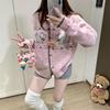 Soft Girl Dog Pattern Loose Knit Cardigan Sweater with Lapel