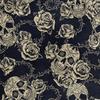 Royal Samt Stoff Polyester Zum Nähen - Motiv Totenköpfe Und Rosen Mit Dornen 2