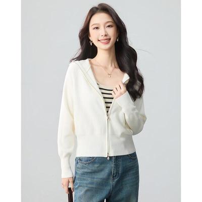 TERRE BLEUE Γυναικείο Πλεκτό Ζακετοπαλτό με Κουκούλα