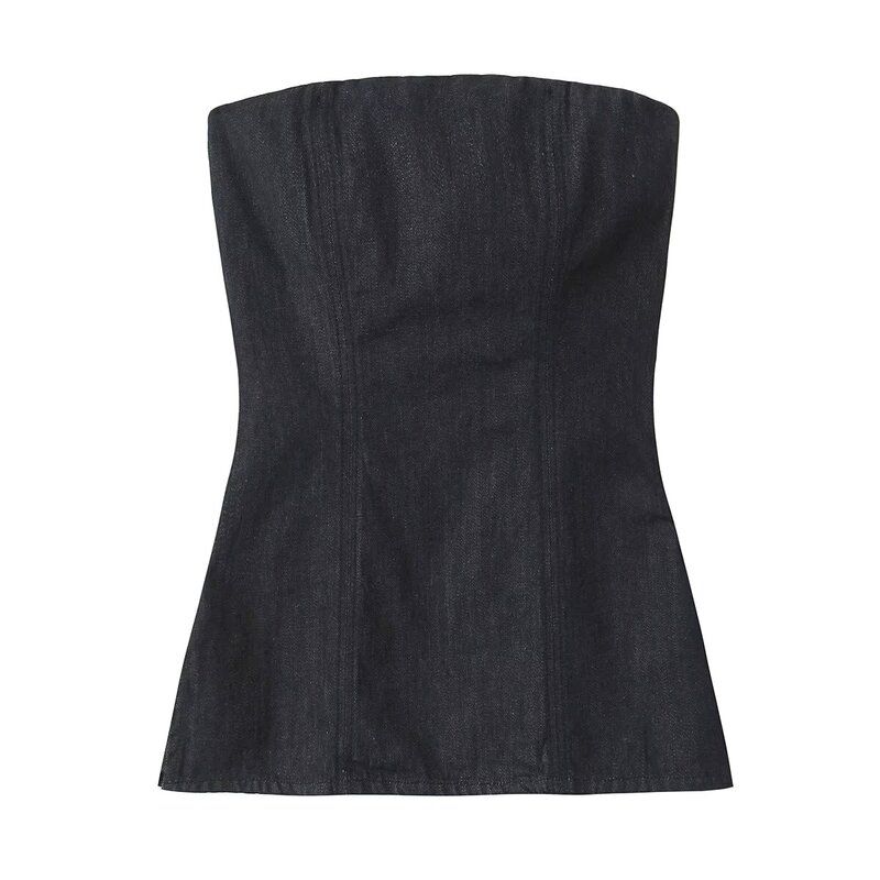 

Fashion Style 2024 Autumn New Women s Cotton Cowboy Black Tube Top Tops Mid Waist Pants 9632254 Top L