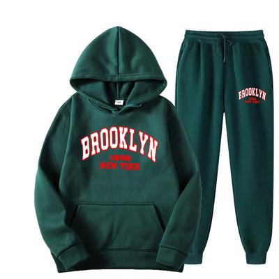 Brooklyn 1898 Tuta da uomo alla moda casual, 2 pezzi, con cappuccio, pullover, abbigliamento sportivo, felpa, set da jogging