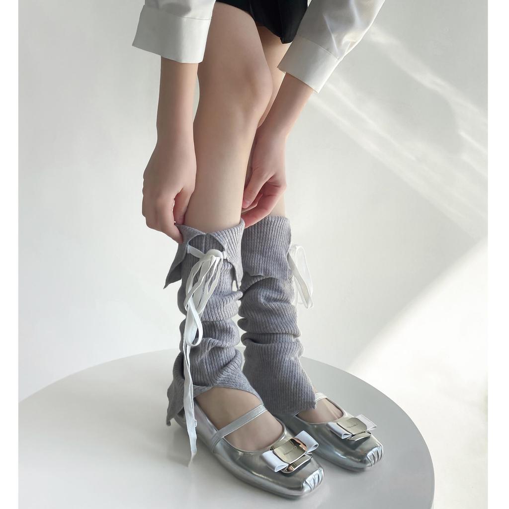 Korean Style Lace-Up Bow Knit Leg Warmers for Girls