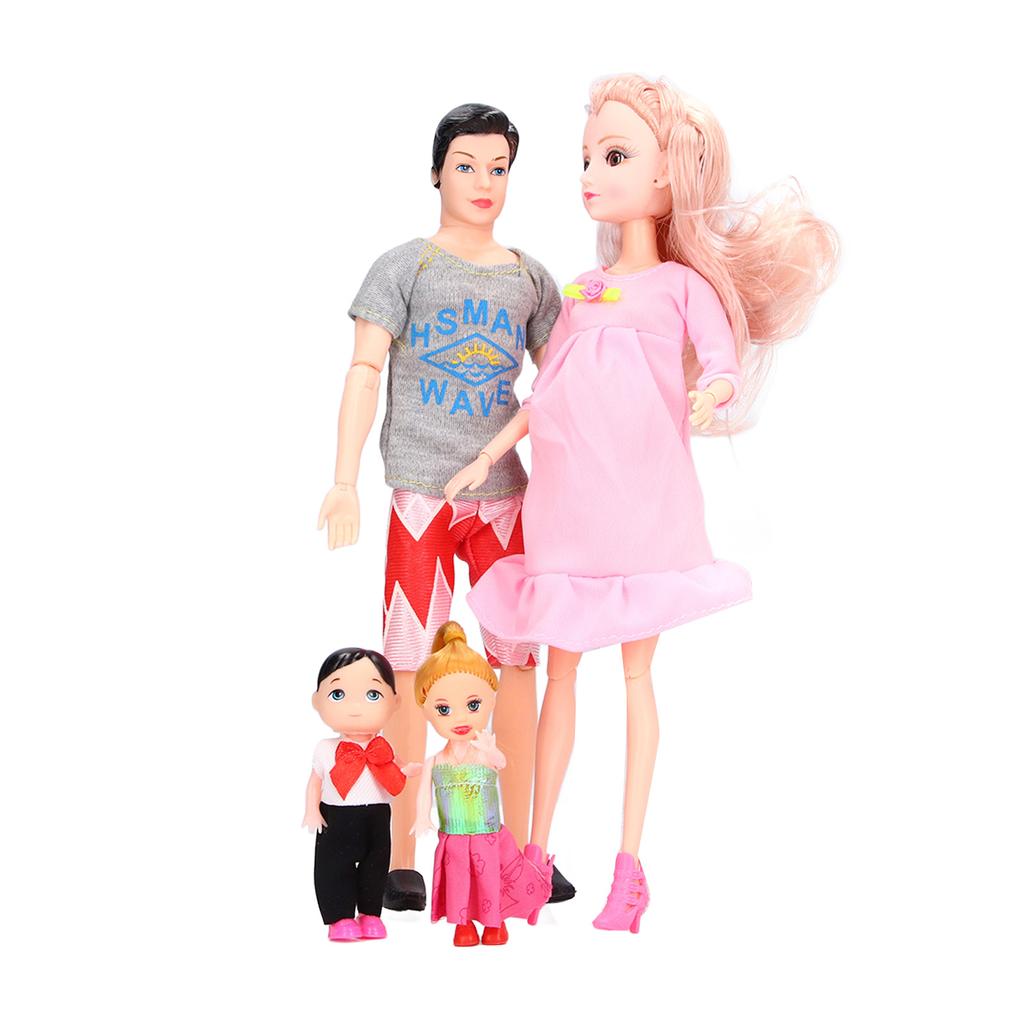 Familienpuppen-Set Kinder Niedlich Papa Schwangere Mama Sohn Tochter Babypuppe mit Zubehör Weihnachtsgeschenk