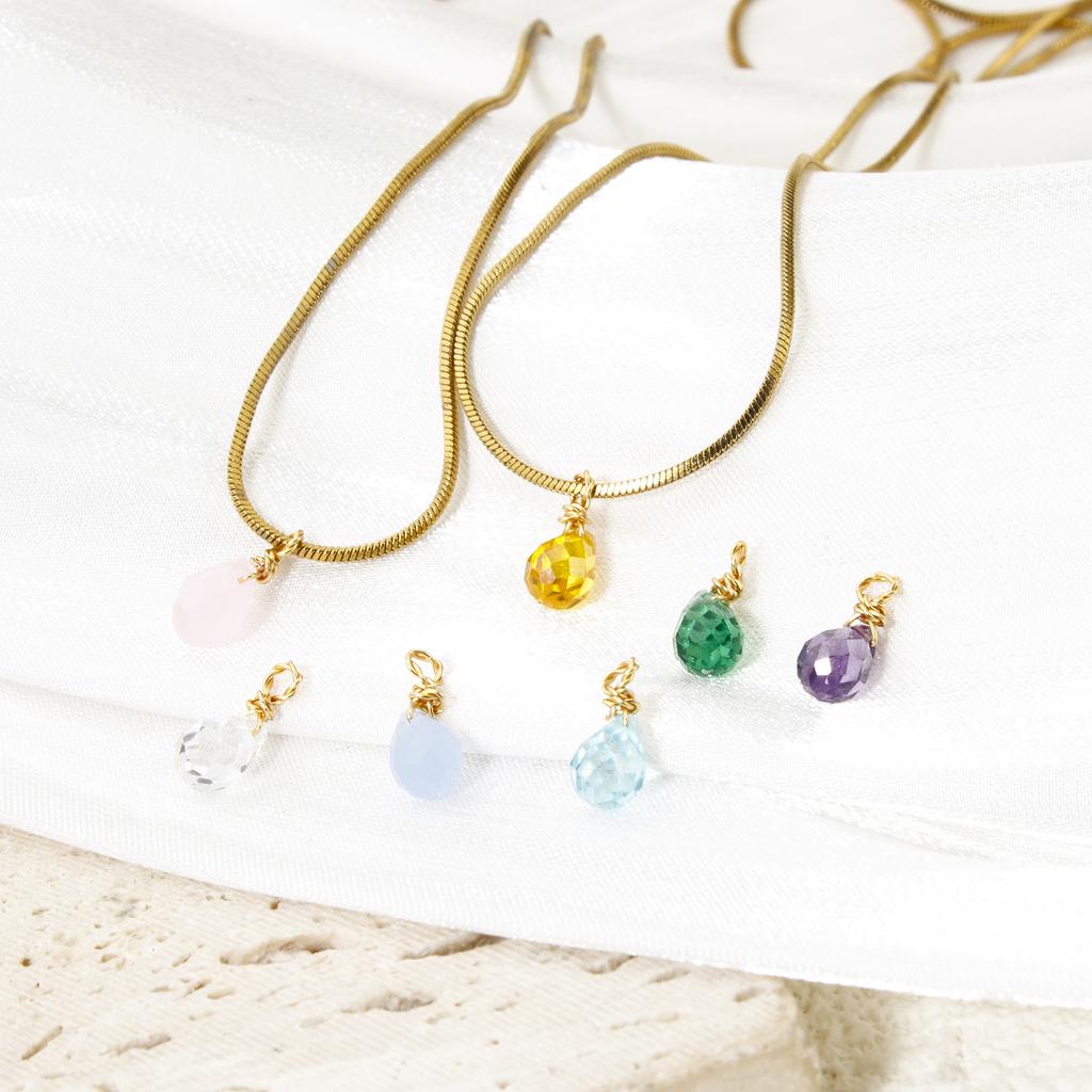 304 Stainless Steel Colorful Birthstone Jewelry Charms Mini Faceted Drop Pendant Necklace DIY Findings 10mm x 4mm, 2 Piece