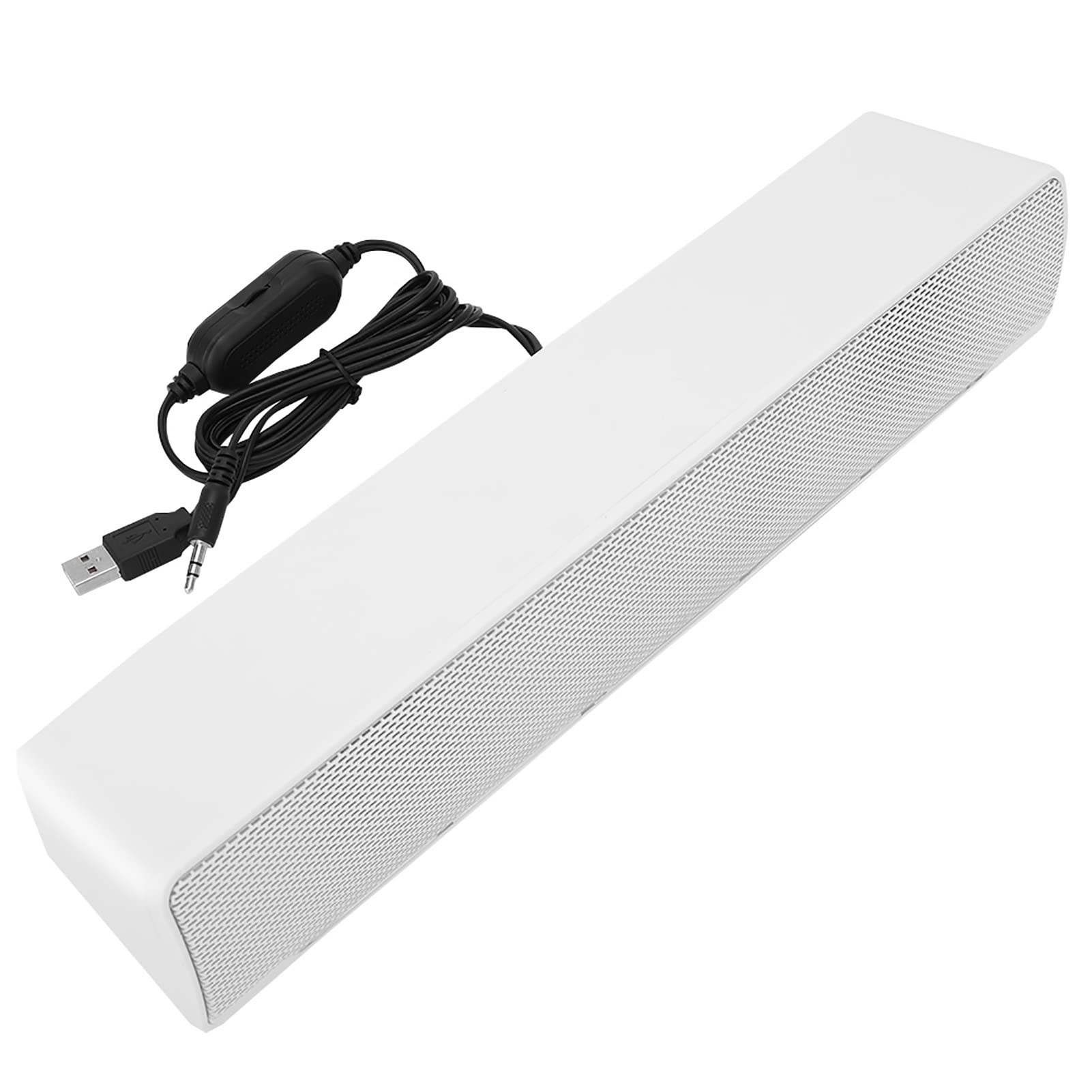 

USB Wired Stereo Soundbar with Music Player, Surround Bass DSP Technology, 3.5mm Input, for Home and Car Use, White