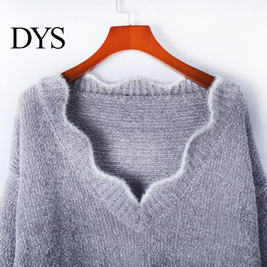 Stylish V-hem Sweater Women's Long Sleeve Loose Fit V-Neck Knitted Women Fashion Knitwear Lady Casual Jumper Pullover Top for Autumn Winter