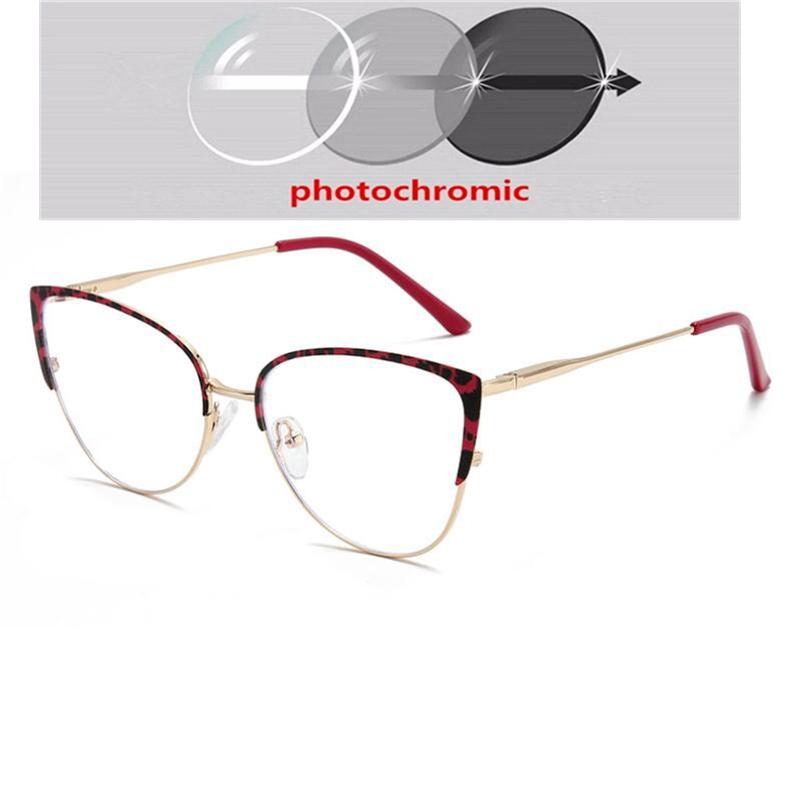Blue Light Blocking Women Cat Eye Nearsighted Glasses Metal Leopard Frame Short-Sight Eyeglasses Diopter 0 -0.5 -0.75 To -6.0