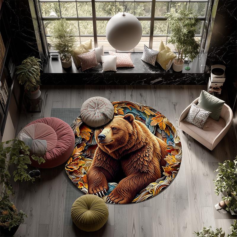 Embossed Animals  Round Area Rug,Carpet Rug for Living Room Bedroom Sofa Playroom Decor,Non-slip Floor Mat