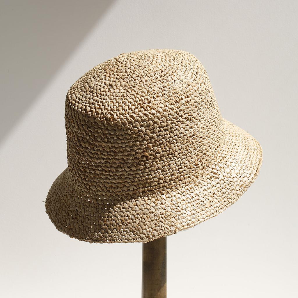 2026 fashion Raffia Straw Bucket Hat Women Summer Bikini Beach Hat Female Korean Travel Sun Protection Breathable Fisherman Hat