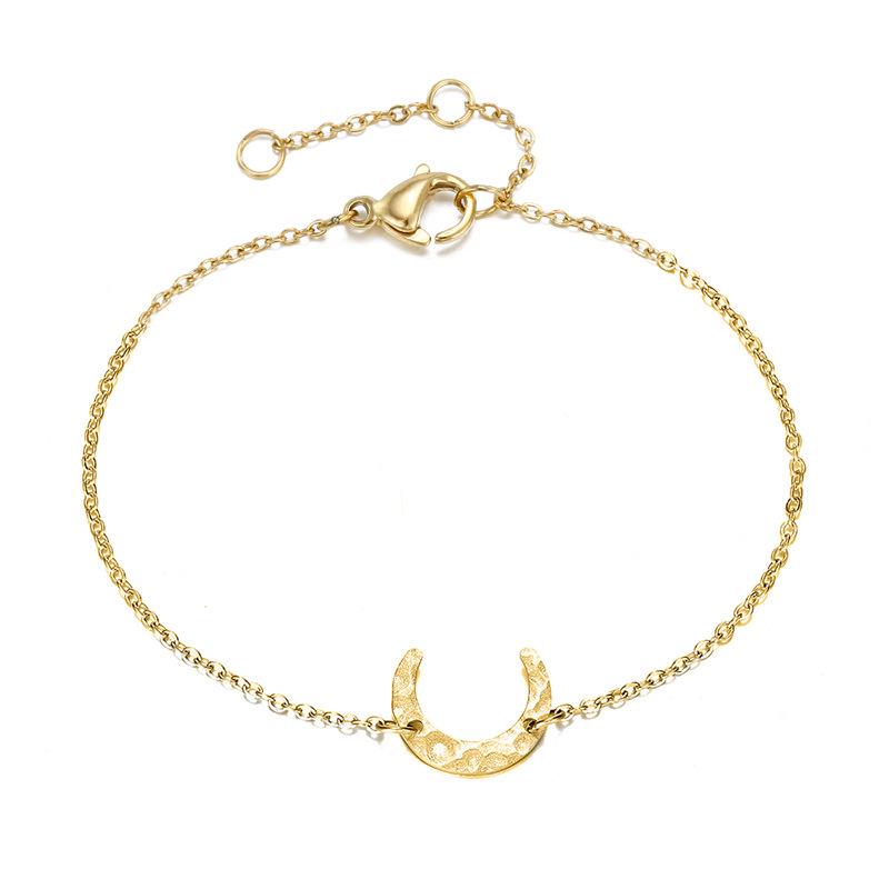 Elegant Gold-Plated Stainless Steel Moon Bracelet - Women's Fashionable Hand Jewelry