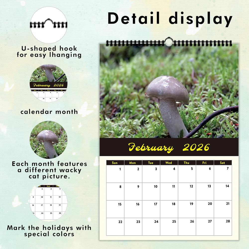 1pc 2026 Wall Calendar, World's Greatest Mushrooms, 12 Beautiful Designs, Monthly Plans, Perfect Gift for Birthdays, Christmas
