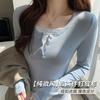 9-Button Contrasting Color Fake Two-piece T-shirt Women's New Design V-neck Short Shirt