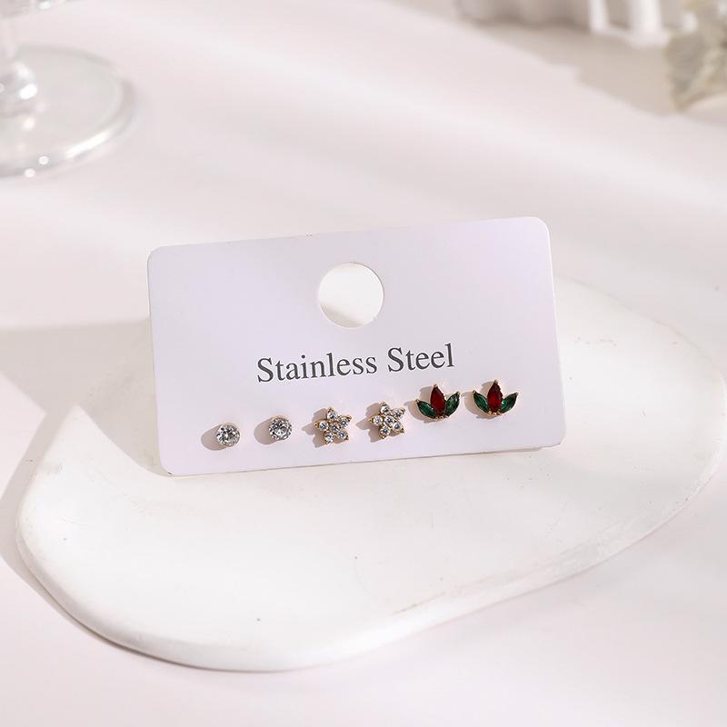 Stainless Steel Stud Earrings Set with Zirconia: Butterfly, Star, Heart & Four-Leaf Clover Designs