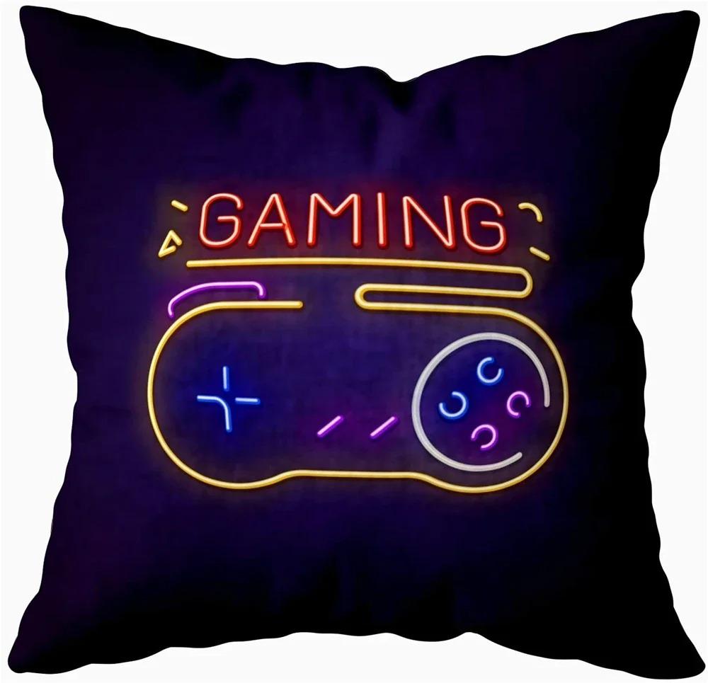 Home Decor Gaming-Themed Fun: Gamepad & Console Prints Pattern Cushion Cover Suitable For Sofa Bedroom Car Pillow Cover