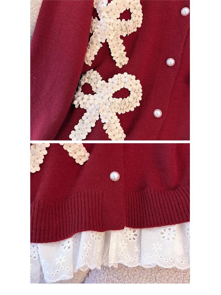 Plus Size Winter Knit Sweater for Women - Sweet Style with Butterfly Sequins, Loose Fit (130-350 jin)