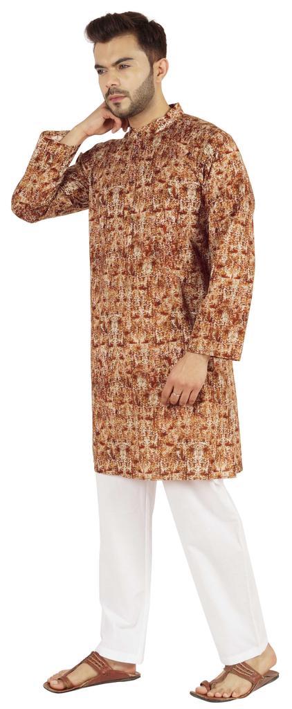 Atasi Indian Designer Kurta for Men Printed Long Sleeves Summer Ethnic Long