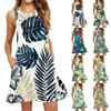 Women's Fashion Beach Dress Sleeveless Round Neck Floral Print Dress