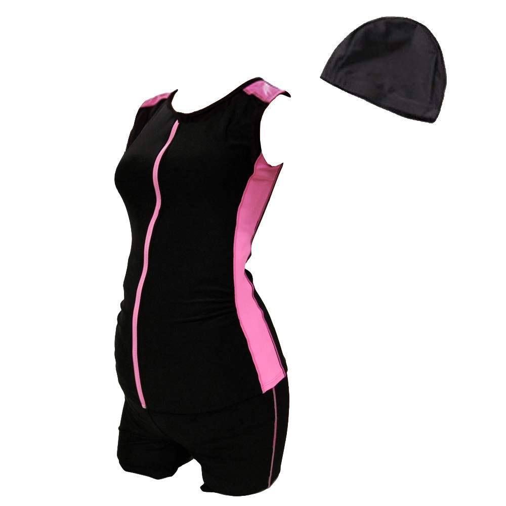 LE MODE De Toi Women's Made In Japan Fitness Swimsuit with Separate Cap Set, Anti-Flip, Maternity, C153 (Cherry Pink, 9M)