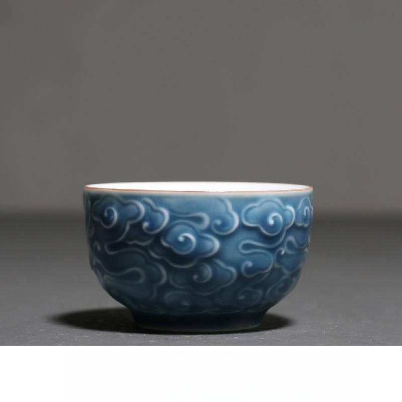 

1 шт. китайская керамическая чашка для чая, рельефная чашка ручной работы, бытовая фарфоровая чашка для чая, дорожная личная одинарная чашка, винные кружки, чайная утварь 200ml синий