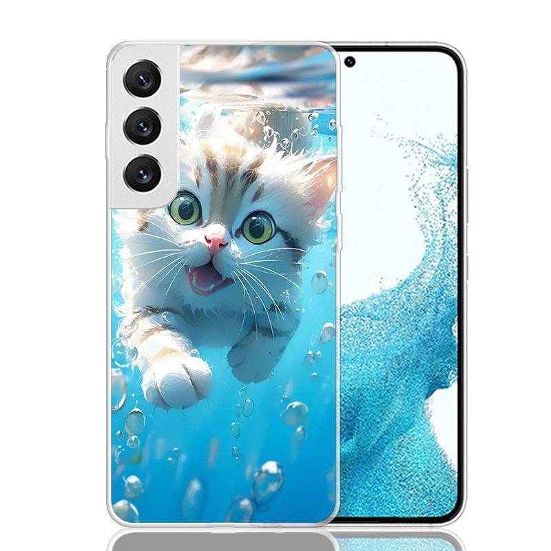 Cartoon Cute Cat Fish Aesthetic Phone Case For Samsung Galaxy S26 S25 Edge S24 S23 FE S22 Ultra S21 Plus S20 + Fundas Cover Coqu