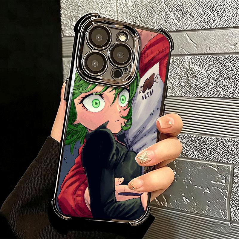 One P-Punch-Mans Tatsumaki Soft Phone Case For iPhone 15 16 17 Air 14 Pro Max 16E Plus 13 12 Mini Plating Anti-Fall Fundas