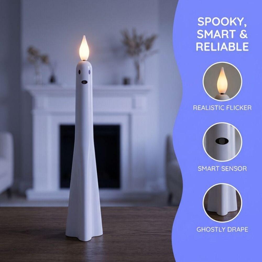 4 Pack Ghost Shaped Candles Timer Function White Color Spooky Candles Remote Control Plastic Material Flameless Taper Candles