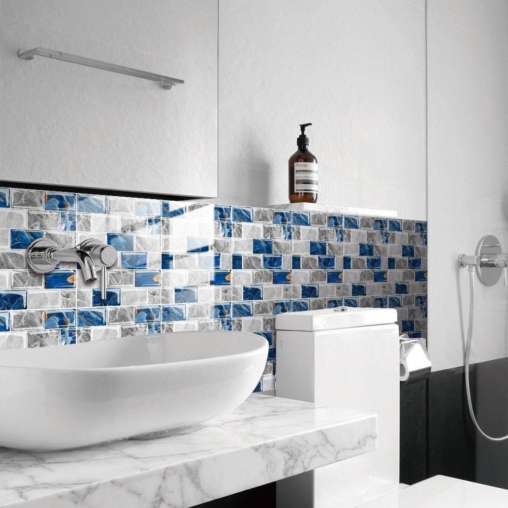10Pcs PVC Tile Stickers 15*15cm Waterproof 3D Wall Sticker Marble Grain Self Adhesive Art Wall Decal