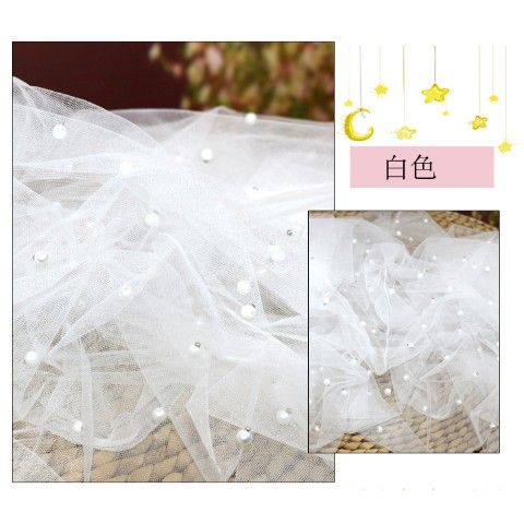 Nail Pearl Tulle Fabric Encryption Soft By The Meter for Yarn Dress Wedding Headwear Curtain DIY Sewing Cloth Smooth White Blue