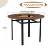 Round Table Modern Minimalist Design with 100 cm Diameter and Brown Wood Pattern, Suitable for 2-4 People (Brown-Grey Glass Plate and Metal Frame).