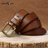 Men's Genuine Leather Belt with Pin Buckle, Retro Pure Copper, Simple and Versatile Jeans Belt