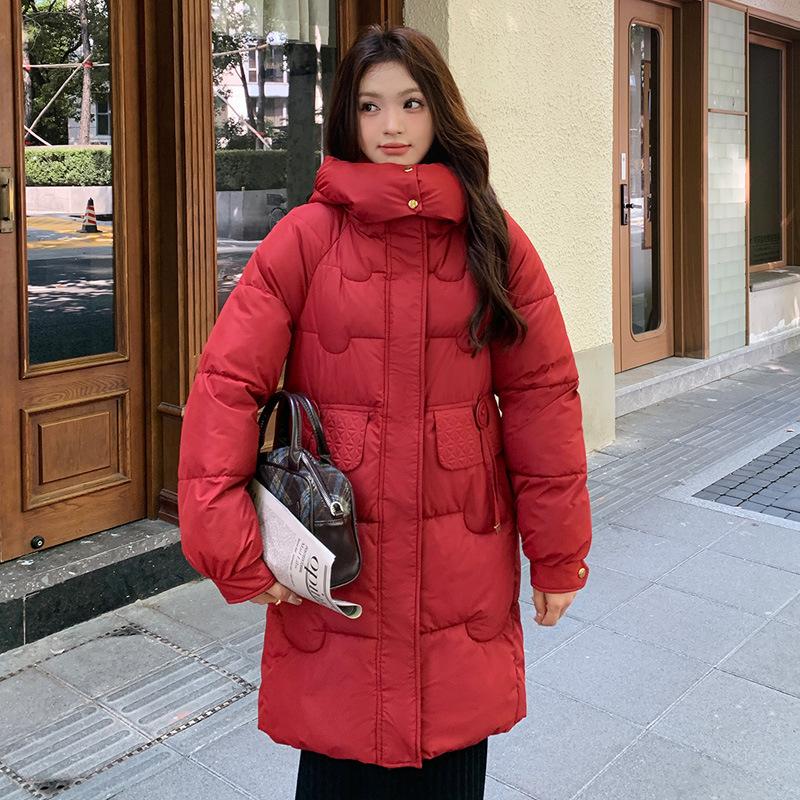 New Thickened Down Cotton Jacket for Women Mid-length Loose Winter Hooded Bread Jacket Cotton Jacket
