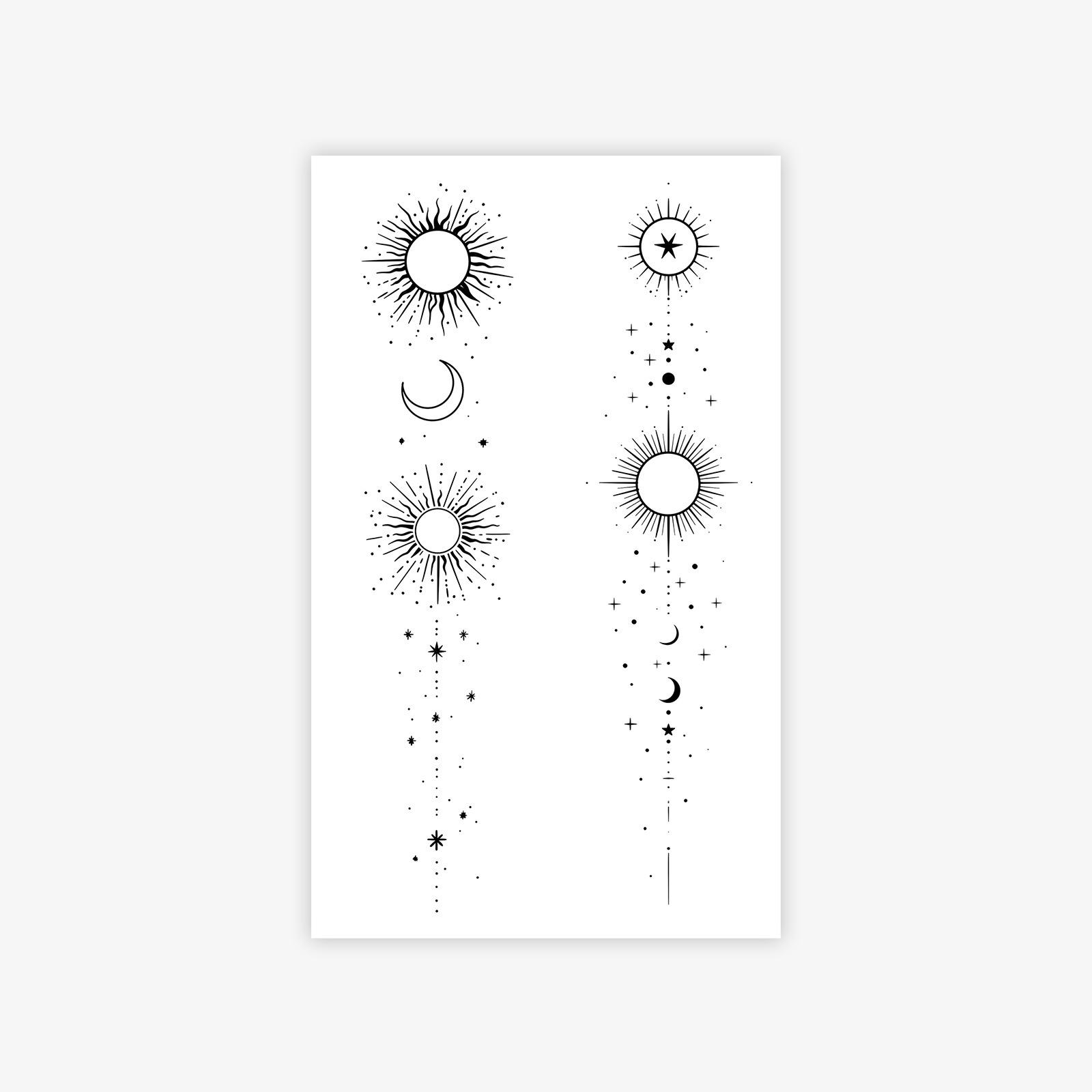 Simple Personality Sun And Moon Line Element Tattoo Sticker Waterproof And Long-Lasting High-End Arm Tattoo Sticker 9*15