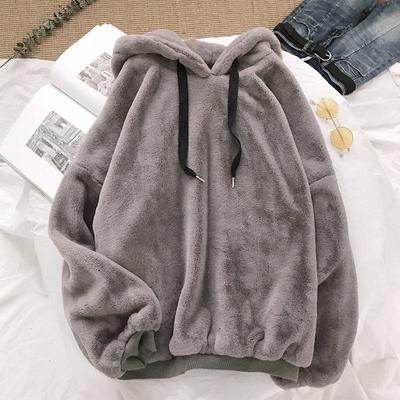 Automne hiver manteaux solide doux à capuche femmes Harajuku ample décontracté sweats à capuche chauds dames polaire flanelle pull femme sweat