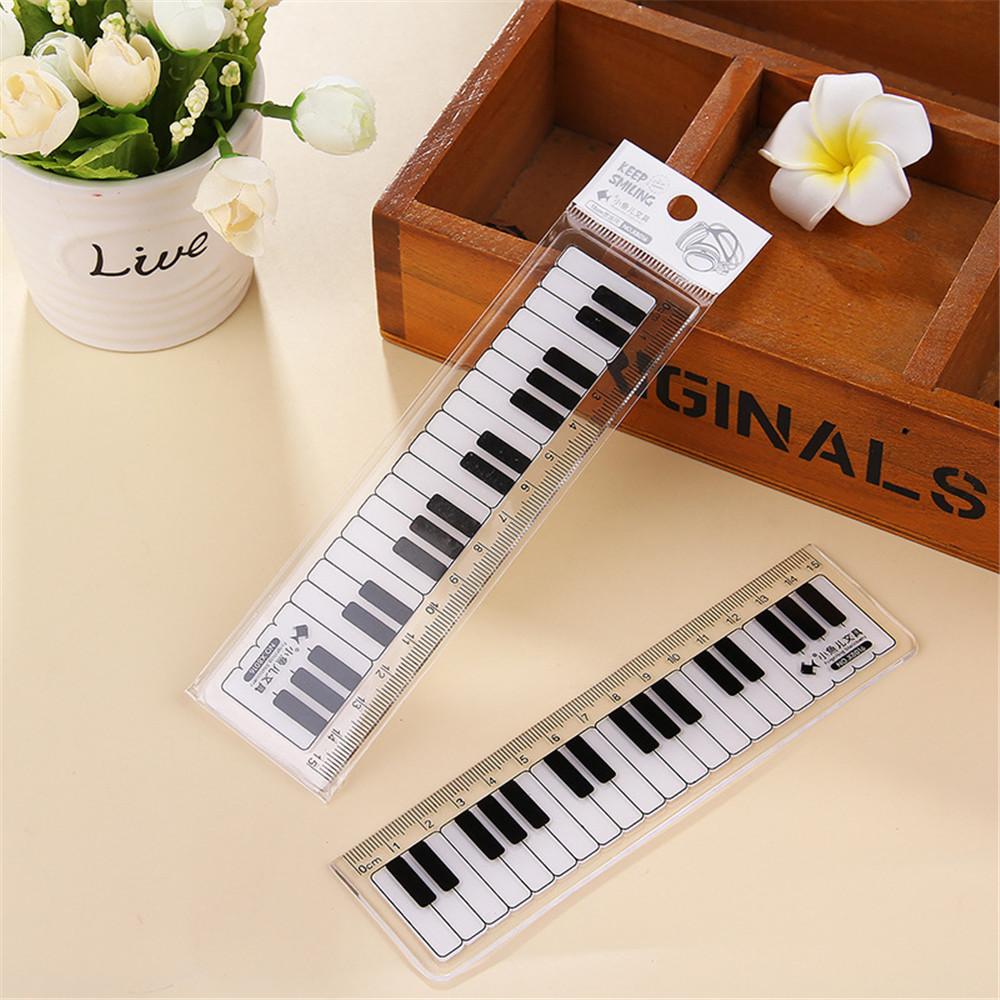 1 Stuk Schattig 15cm Zwart Wit Muzieknoten Piano Transparant Plastic Rechte Linialen Tekenen Meetliniaal Student Kantoorbenodigdheden