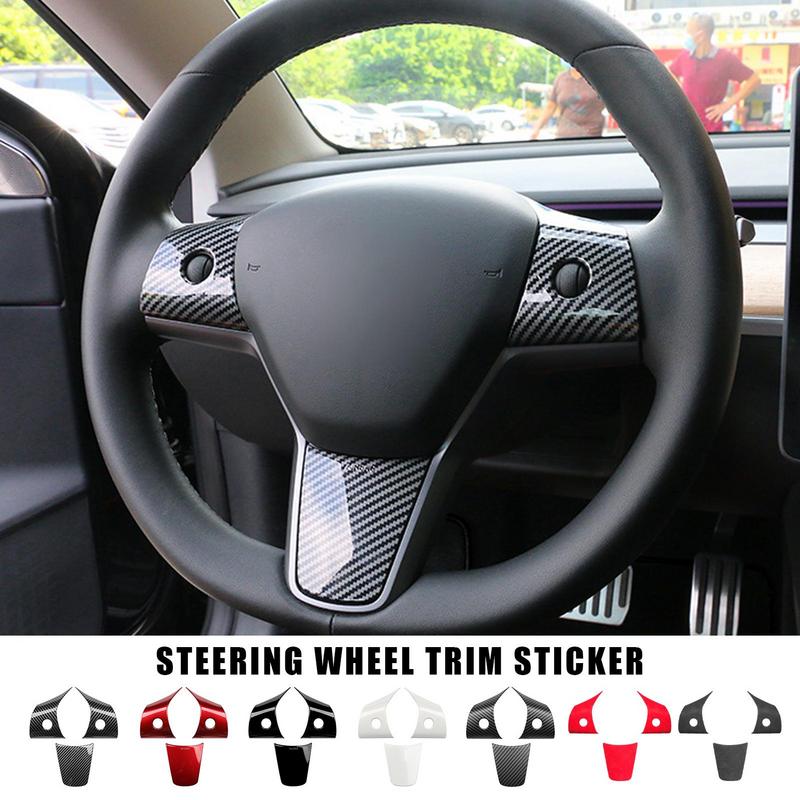 

3 pcs Mat-te Carbon Fiber for Tesla Model Y 3 Car Steering Wheel Panel Cover Trim Sticker Decor Frame Modification жемчужина белый