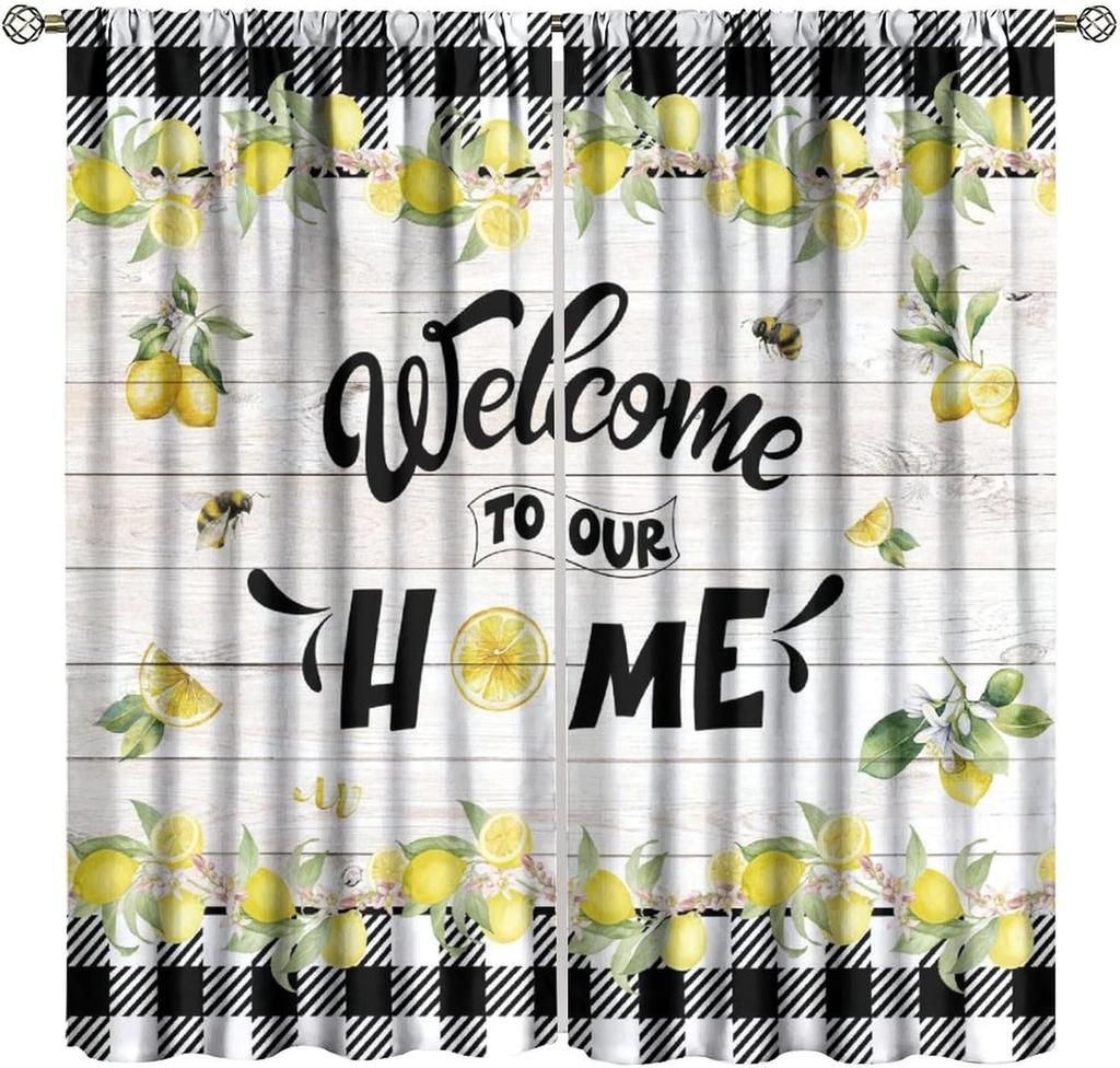 Strawberry Curtains, Vintage Rustic Colorful Bohemian Funny Butterfly Floral Leaves Fruit Seamless Pattern Drapes, Blackout Rod