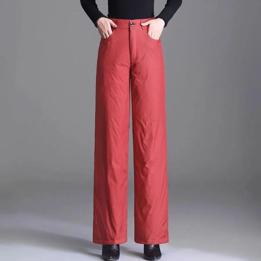 Pantaloni largi din bumbac cu talie înaltă de iarnă pentru femei.