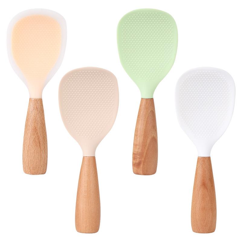 Silicone rice spoon, non-stick to rice, can be used as a standing household rice spoon.Wooden handle rice spoon and rice spatula