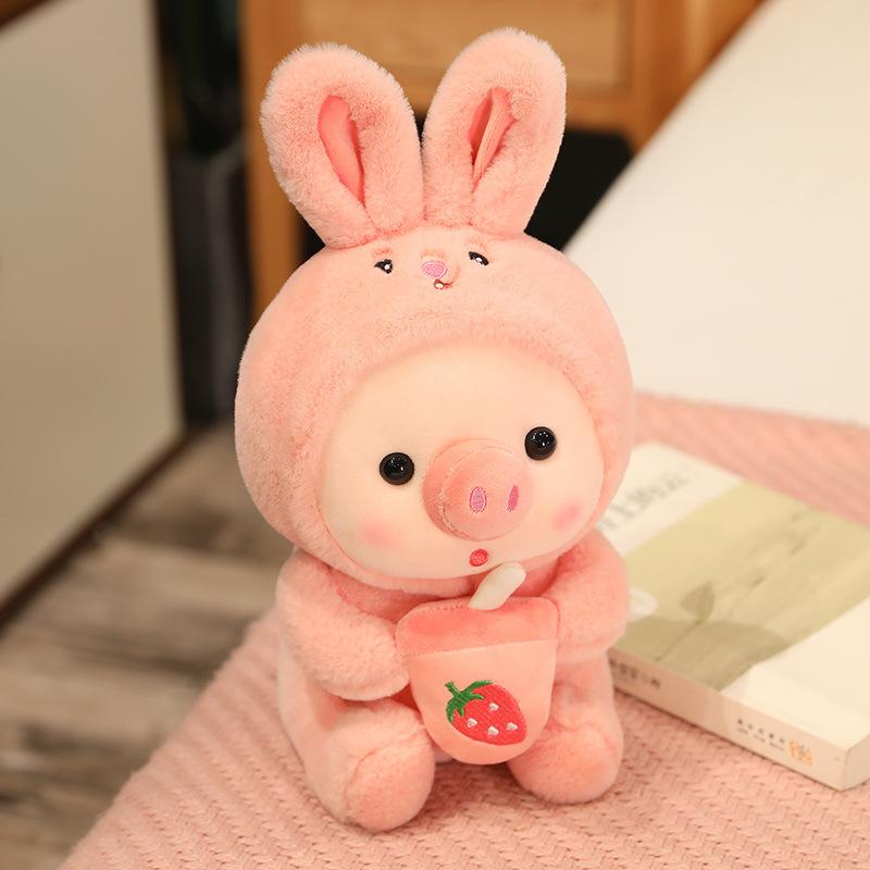 Cute Animal Fruit Boba Tea Bubble Plush Pig Toy Kawaii Sleeping Pillow Cushion Soft Plush Pig Toy