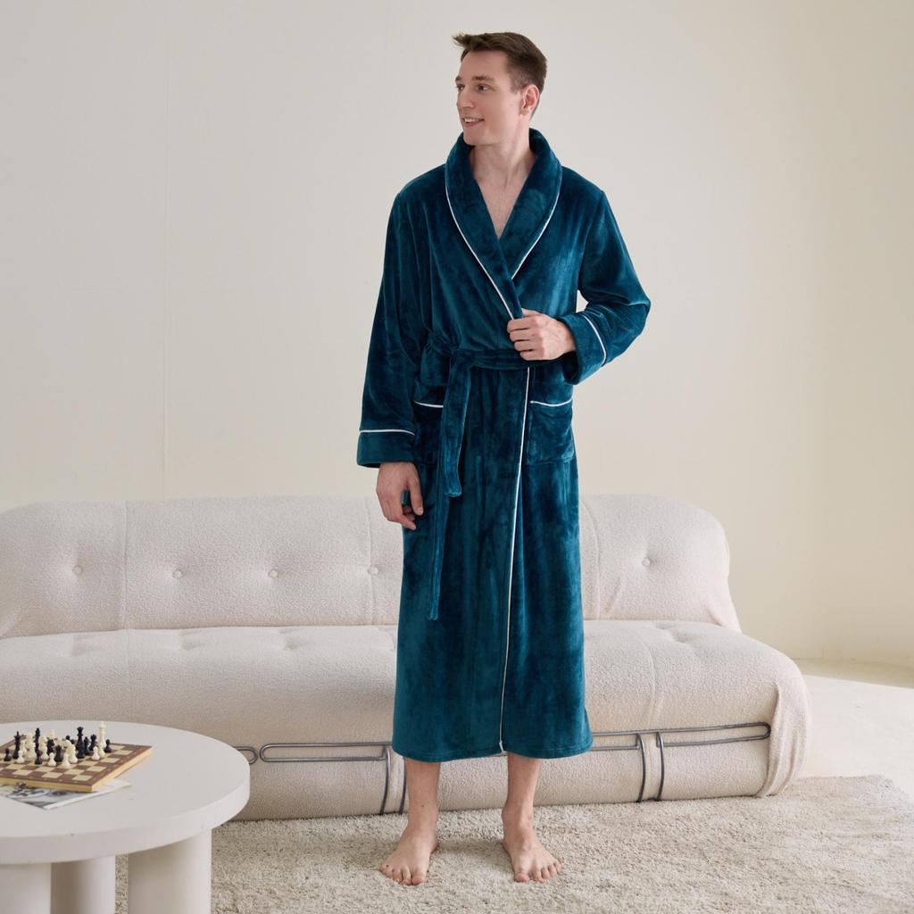 In Stock Flannel Couple's Bathrobe - Unisex Hotel B&B Long Bathrobe