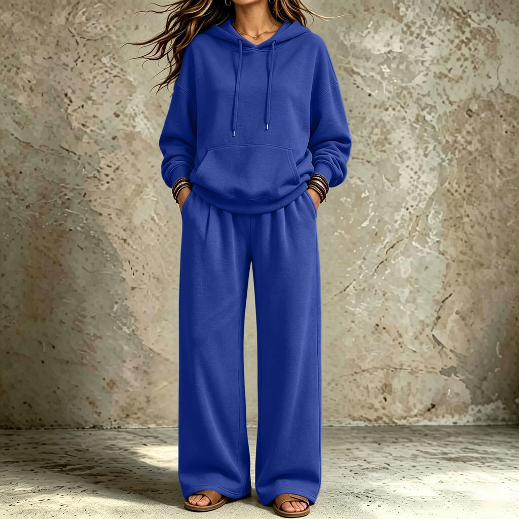 Women's Casual Comfortable Hooded Sweatshirt and Pants Set with Pockets for Fall Winter
