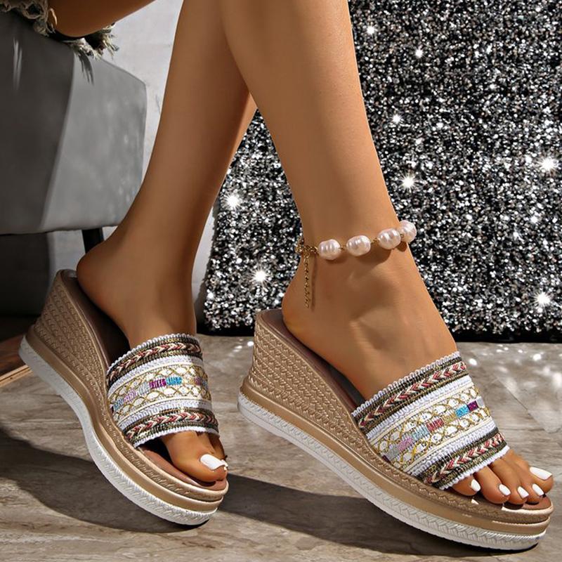 Fashion Summer Patchwork Wedges Slippers for Women Bohemian Open Toe Beach Women\'s Slippers Non-Slip Plus Size Slides for Woman