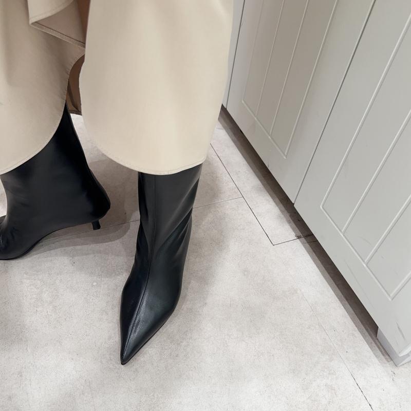 Pointed Toe Women High Boots Leather Fashion Sexy Heels Shoes Woman 2025 Trend New Snow Boots Low Heels Elegant Goth Mujer Botas