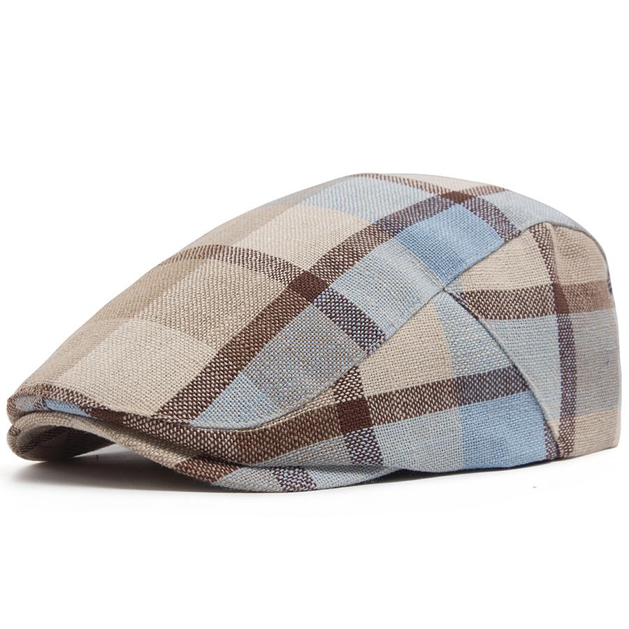Men's Women Vintage Fashion Plaid Flat Cap Casual Ivy Newsboy Hat Breathable Lightweight Retro Beret For Spring Summer Unisex