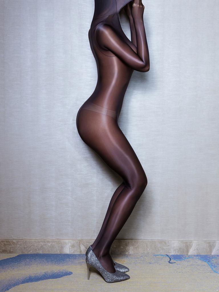 Dam Etdelad Mesh Skir Olje Glansig Glansig Helstrumpa Sovkläder Bodysuit Catsuits