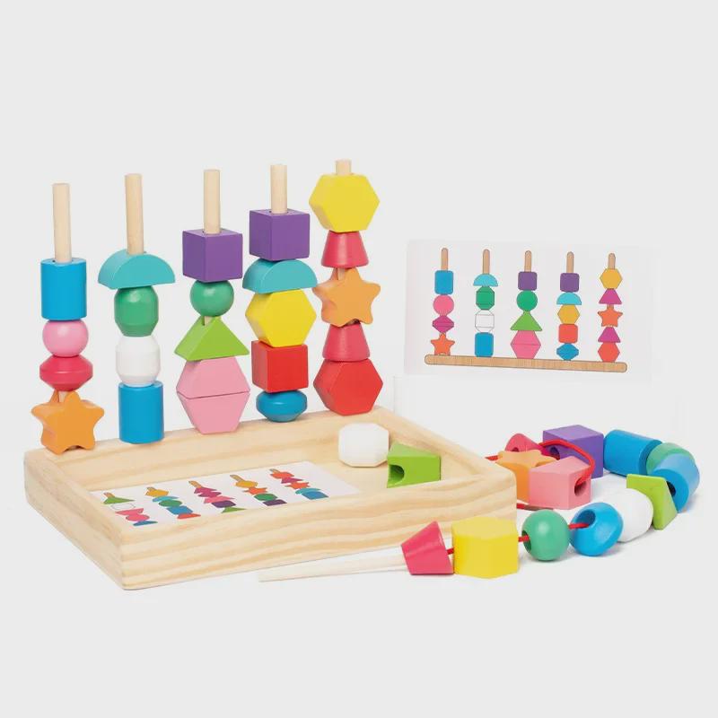 Wooden Geometric Shape Sorting Bead Box - Color Cognition & Sensory Development Toy for Children