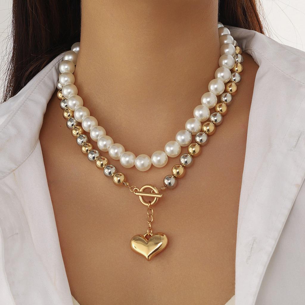 Pearl Love Pendant Necklace Sense Niche Clavicle Chain Titanium Steel Neck Chain Jewelry